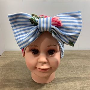 Blue/White Striped Floral Turban
